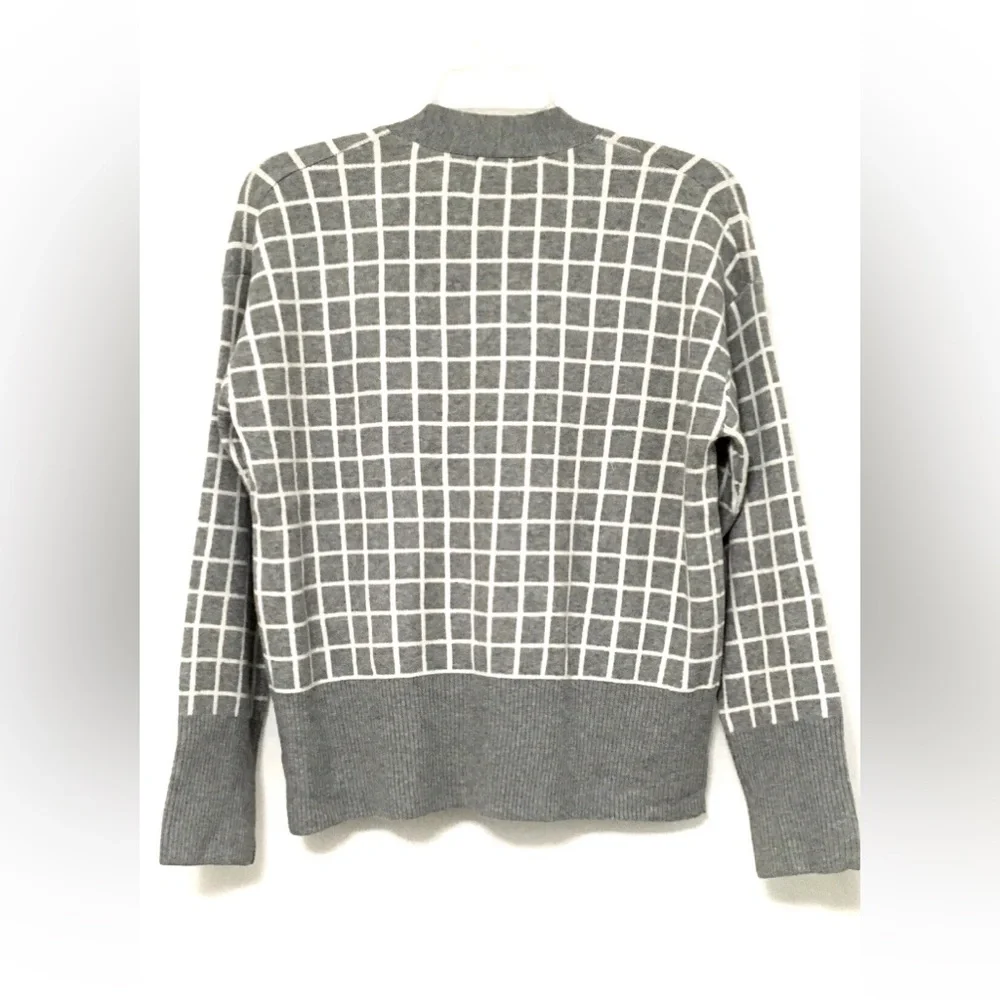 A New Day Women's L Cozy Knit Light Gray Windowpane Everyday Cardigan Sweater - Picture 7 of 7
